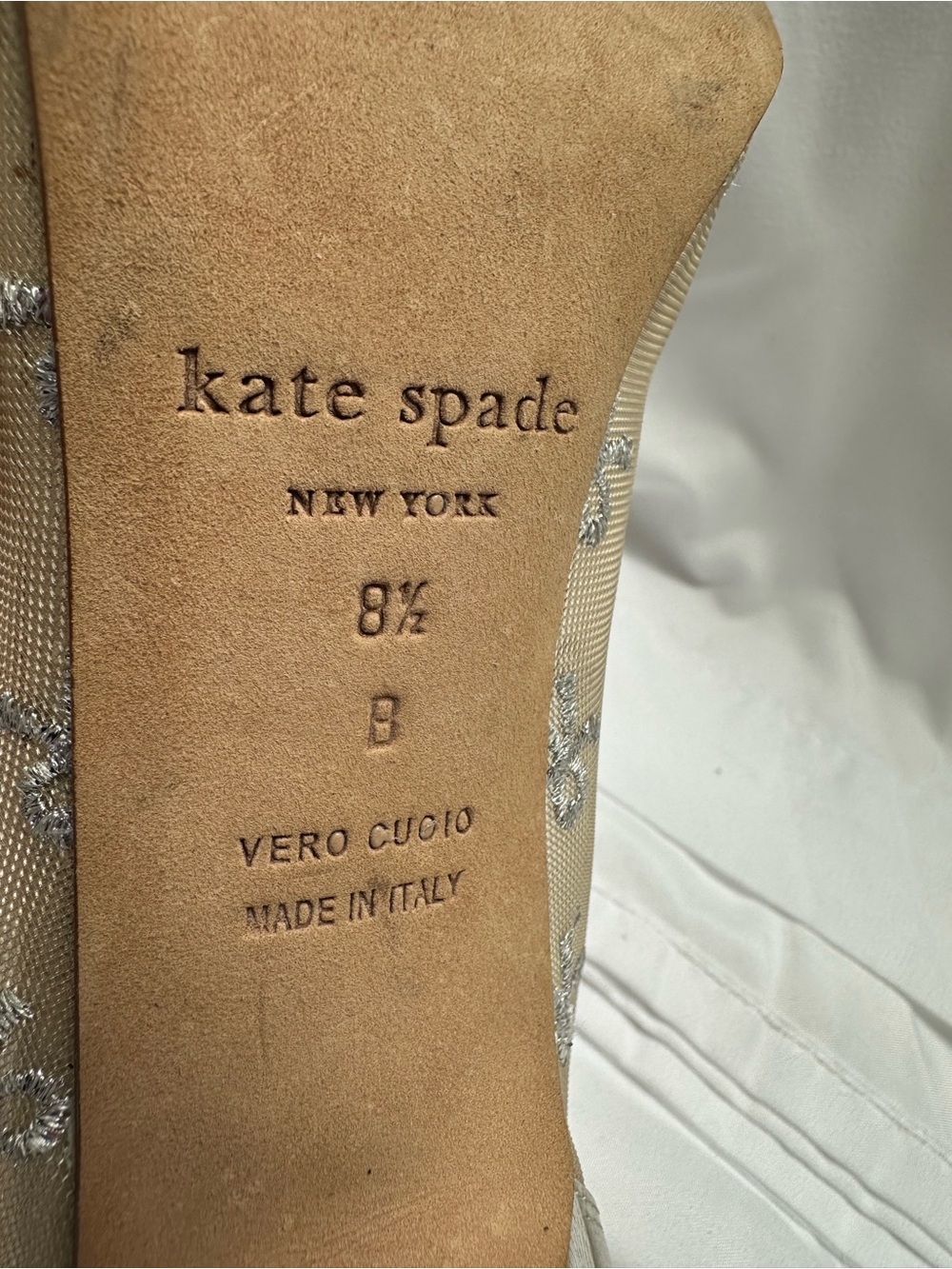 Kate Spade Calina Silver Mesh Bow Open Toe Heels Size 8 1/2 $328 - Picture 4 of 5